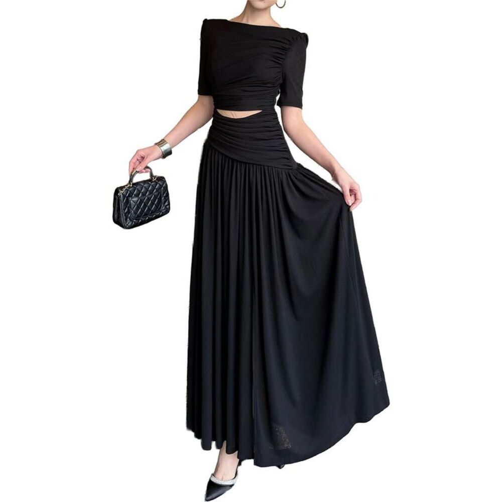 Burryco Womens  Short Sleeve Solid Maxi Dress, Black